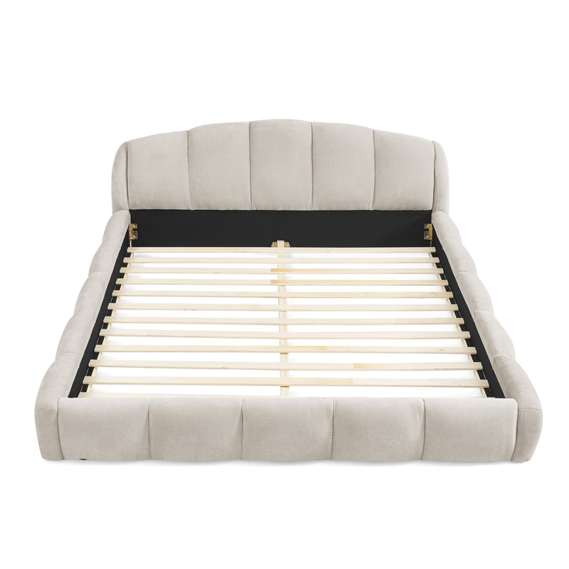 Lit plateforme tapissier en chenille sans sommier, Grand lit, Beige