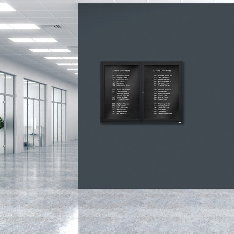 Tableau d'affichage mural fermé pour armoire d'annuaire, Noir thermolaqué, Deux, H 36 po x l 48 po