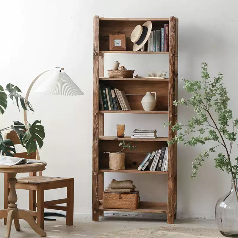 Bibliothèque rétro à quatre sections en bois de pin de style rétro Wabi-Sabi