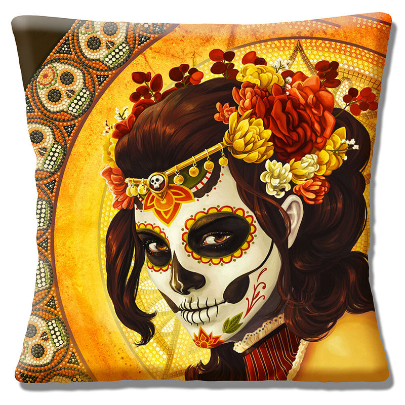 Montejano Mexican Sugar Skull Day Of The Dead Girl Indoor / Outdoor Square Throw