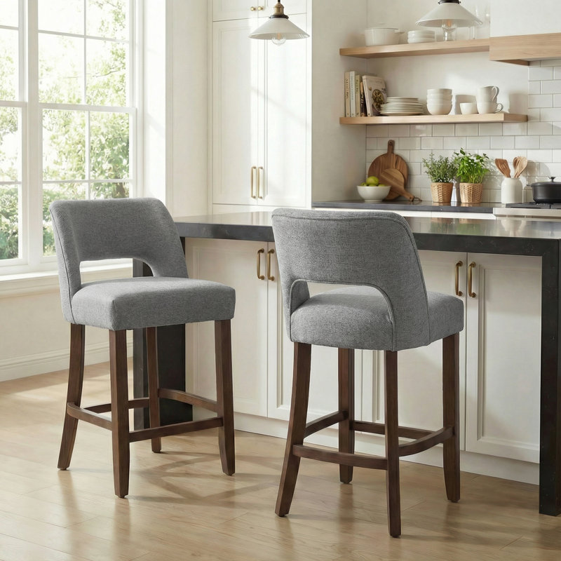 Tabouret de bar Bisto, Siège gris / cadre brun