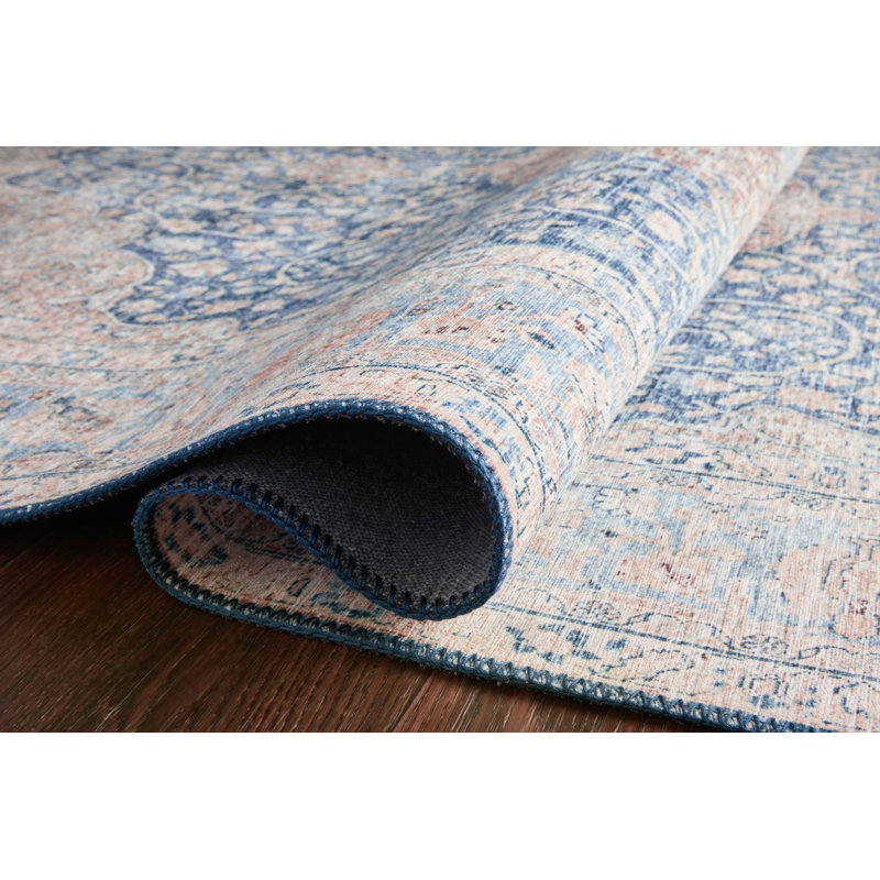 Tapis oriental bleu / blanc cassé Nicolai, Tapis de couloir 2 pi 6 po x 7 pi 6 po