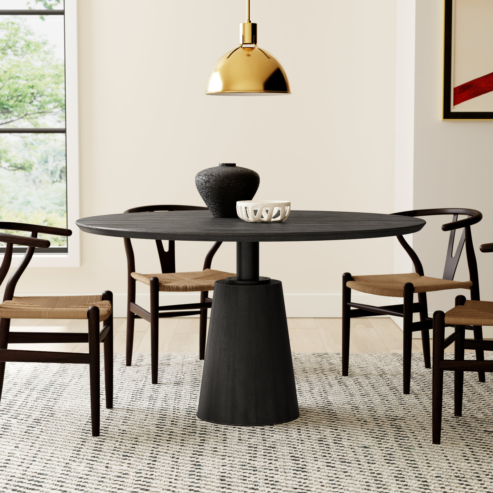 Thelma 54'' Round Dining Table, Dark Brown/Black