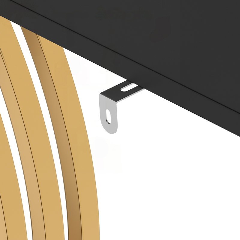 Table d'entrée 47,3 po avec 3 tiroirs Water-Ripple et base géométrique dorée, Noir / noir + or, Black, Noir + or