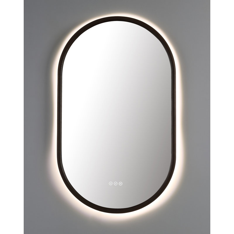 Zen LED Mirror, 39.37" x 23.62", Chestnut, Oval