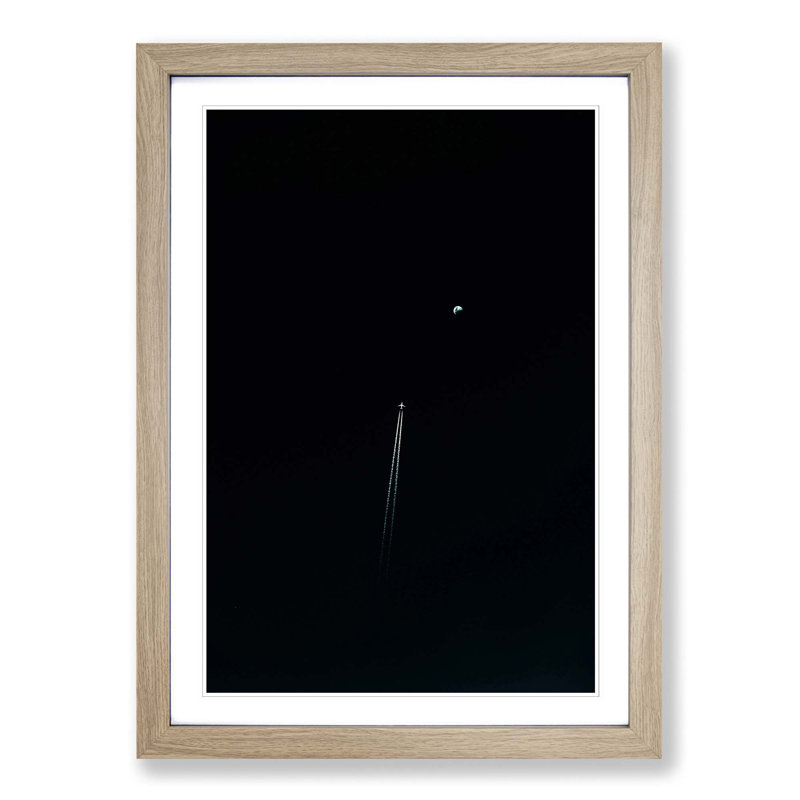 Airplane To The Moon - Single Picture Frame Painting, 45cm H x 33cm W x 2cm D, Oak Framed