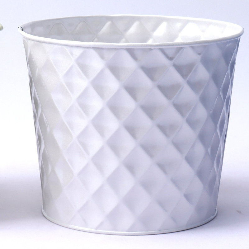 Pot à fleurs à motif de losanges blanc brillant, H 6,75 po x l 6,75 po x P 5,25 po, Blanc