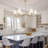 47”w Classic Chandelier With White Linen Shades-1168848332