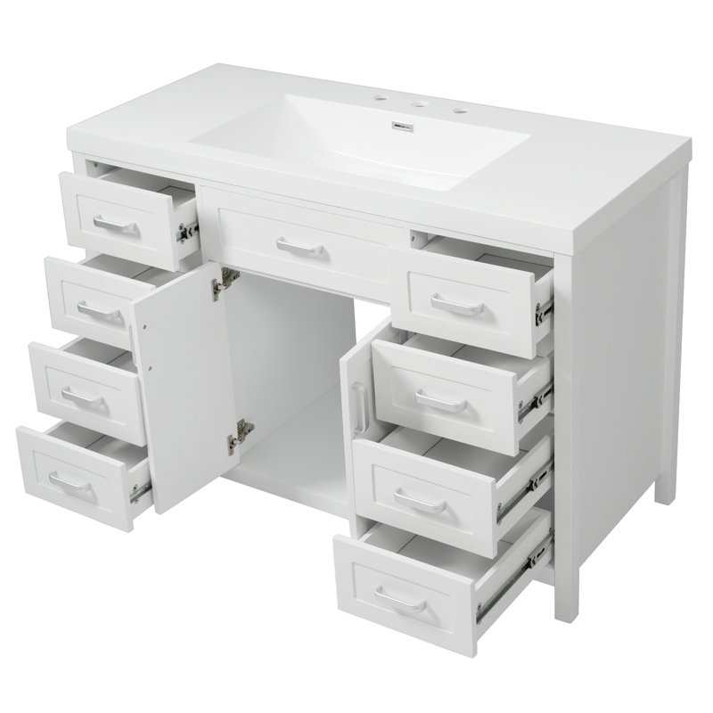 Meuble-lavabo 48 po avec plateau en résine, Blanc