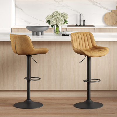 Swivel Upholstered and Faux Leather Adjustable Height Bar Stool
