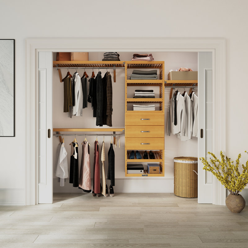 John Louis Home Solid Wood Reach-In Closet System with 3-Drawers, Honey Maple
