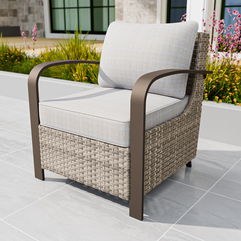 Wicker Patio Chair With Cushions, Beige