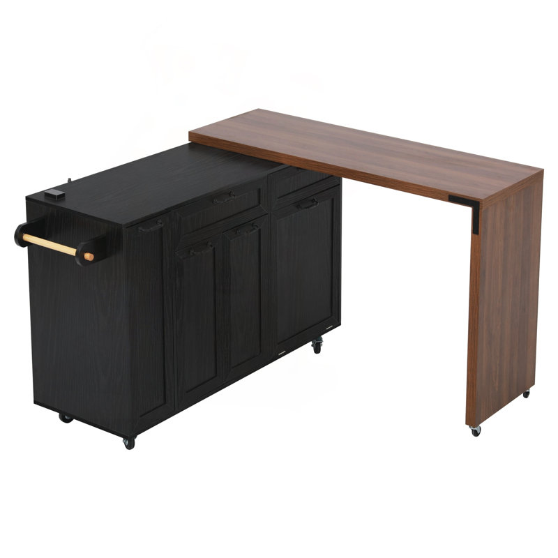 102.3" Kitchen Island with Extendable Dining Table, Trash Storage & 3-Tier Spice Rack, Black