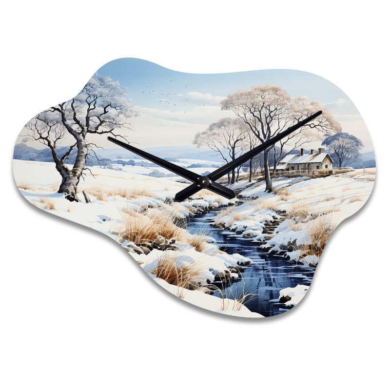 «Ernest River Snow River Winters Solitude» - horloge murale, Grand