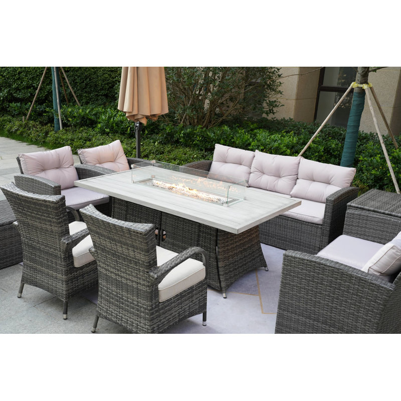 Ensemble de conversation en osier / rotin pour 9 personnes avec coussins Xanthus