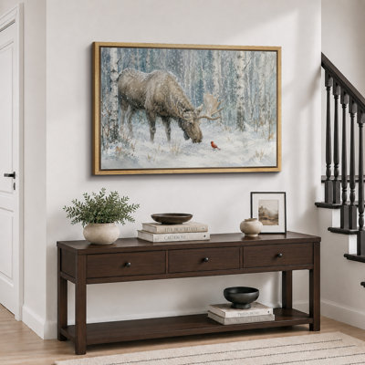 Winter Moose Forest Wildlife Artwork, Cabin Pictures, Framed Canvas Giclee Print Wall Art