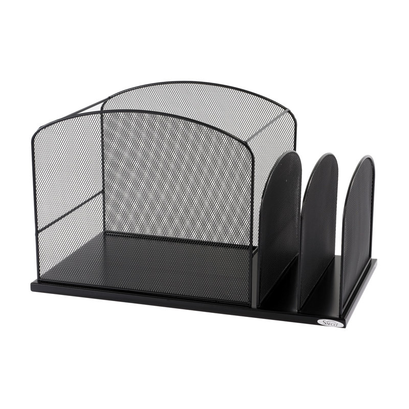 Black Steel Mesh Vertical File Organizer with 2 Sections