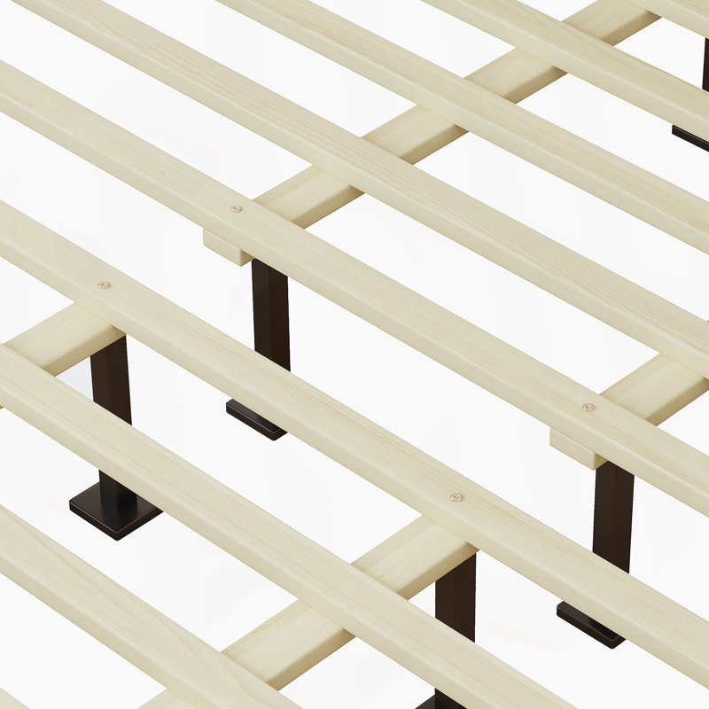 Solid Wood Platform Bed With Rattan, King