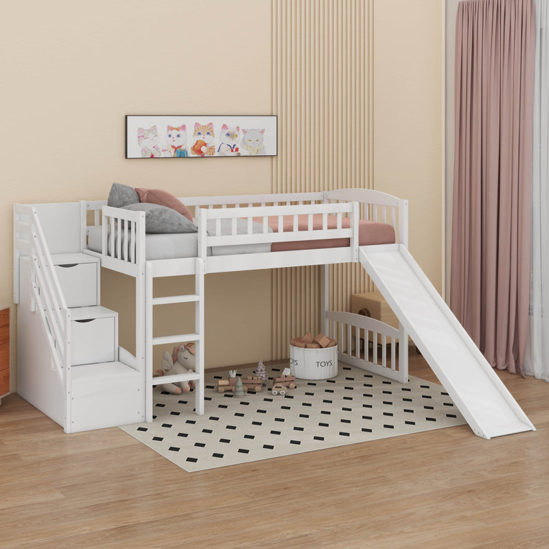 Lit mezzanine simple avec glissade, Blanc