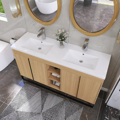Meuble-lavabo autoportant 60 po avec double lavabo en résine