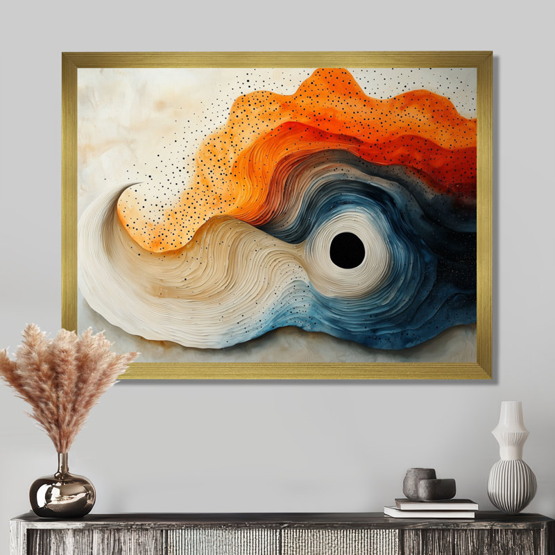 Silent Burst Spiral Of Ink I - Abstract Spirals, art mural, H 24 po x l 32 po, Cadre flottant, Doré