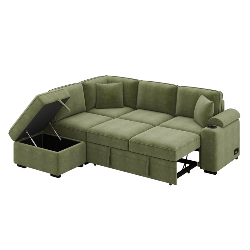 Canapé-lit 84,75 po, canapé-lit gigogne 2 en 1 avec repose-pieds de rangement pour le salon, la chambre à coucher, Vert