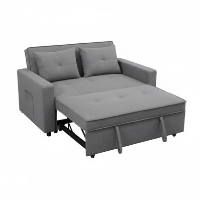 Canapé-lit escamotable, canapé-lit convertible avec port USB et dossier inclinable, canapé-lit moderne 3 en 1 avec poches latérales, causeuse confortable pour les petits espaces (gris)