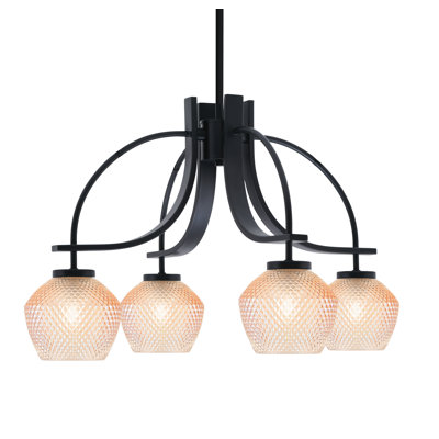Lustre encastré 4 lumières Cavella au fini noir mat avec verre texturé ambre de 6 po