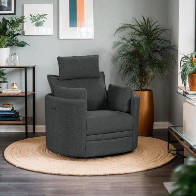 Fauteuil inclinable électrique pivotant gris doux avec appui-tête et repose-pieds réglables, gris