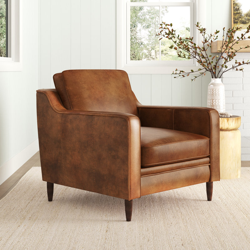 Fauteuil d'appoint Ashtabula, Cuir véritable brun fourrure