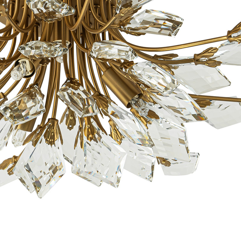 4-Light Modern Sputnik Branching Crystal Glass Leaf Flush Mount