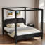 Lit plateforme à baldaquin en bois avec tête de lit élégante et pieds de soutien-487113295-487113294