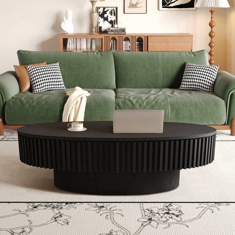 47'' Oval Coffee Table With Storage Solid Wood Veneered Modern Coffee Table Accent Tea Table For Living Room, Bedroom, Apartment Or Office
