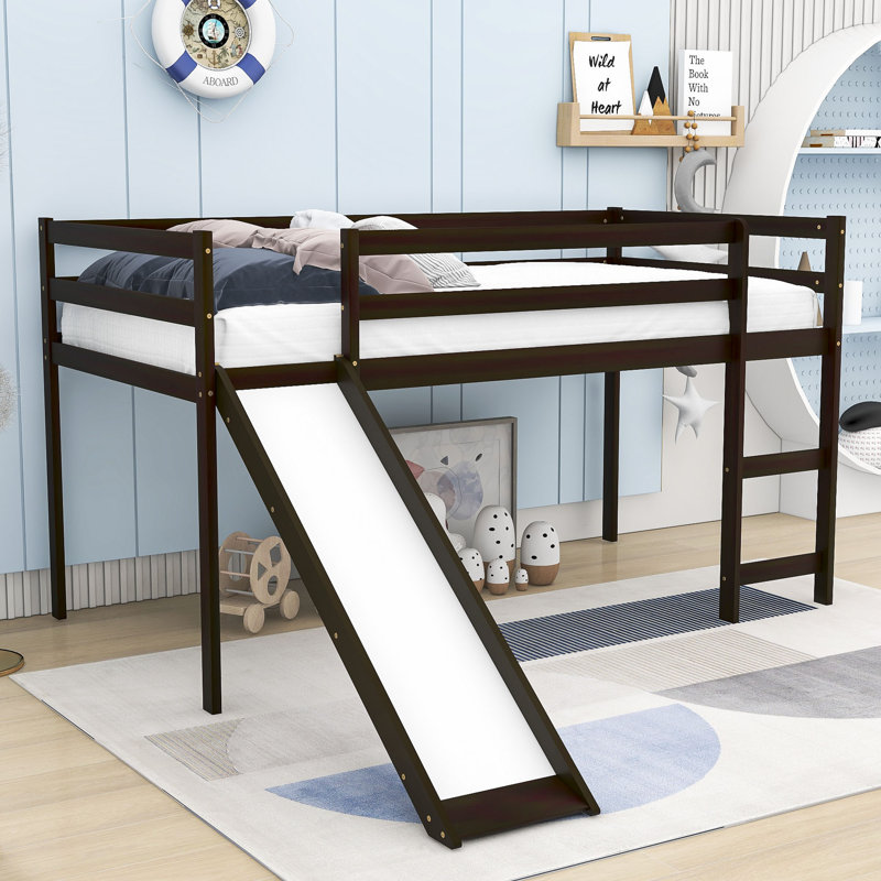 Lit mezzanine simple en bois avec glissade, Espresso