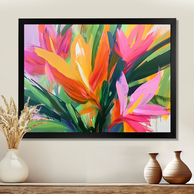 Bouquet tropical de palmiers III - Bouquet d'art mural, H 12 po x l 20 po, Reproduction encadrée d'une seule photo sans pass