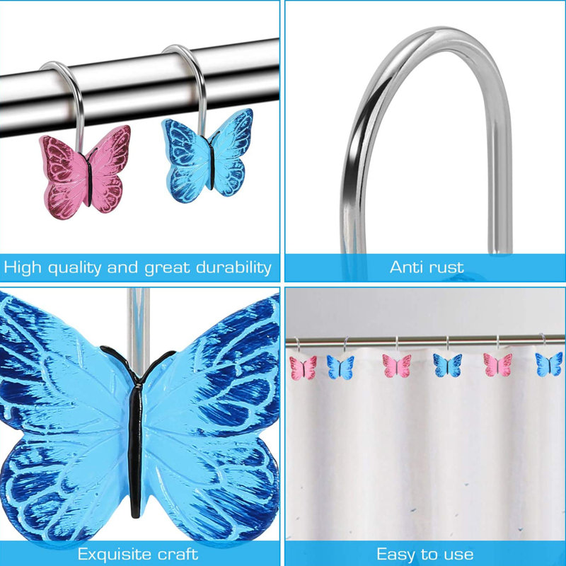 Blue and Red Butterfly Resin Shower Curtain Hooks