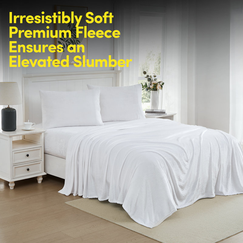 Ultra Soft Microplush Solid Fleece Sheet Set - King, White, King Sheet Set with 2 Pillowcases, White