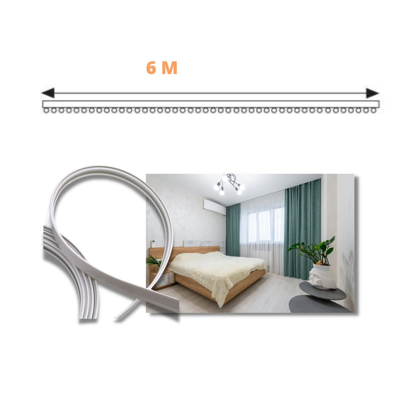Natrice Natural 7.62cm Curtain Track/Rail, 600cm H x 3cm W x 3cm D