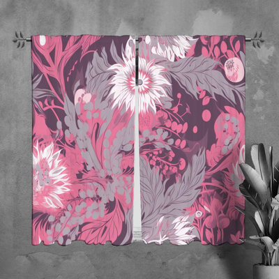 Rideaux de fenêtre floraux, rideaux botaniques roses