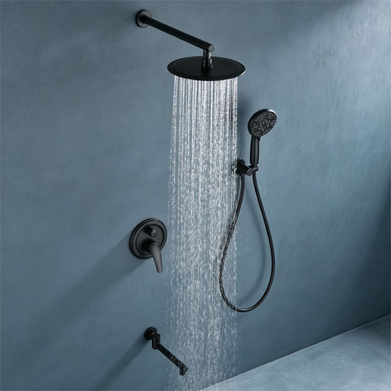 Système de douche à effet pluie mural Topcraft avec robinet de baignoire, Matte Black