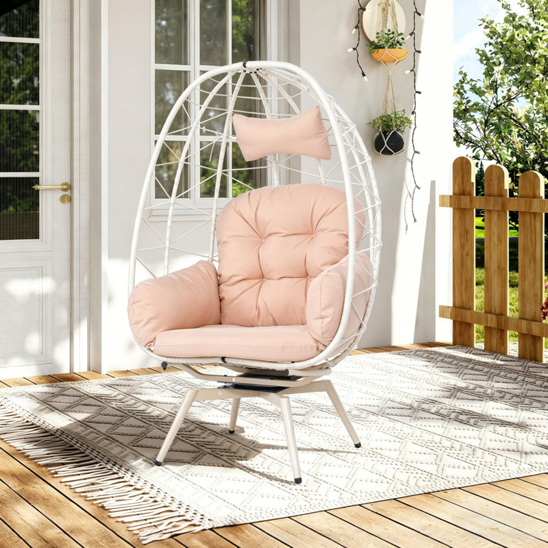 Fauteuil surdimensionné pivotant à 360 ° en rotin pour l'intérieur et l'extérieur avec coussins épais et amovibles