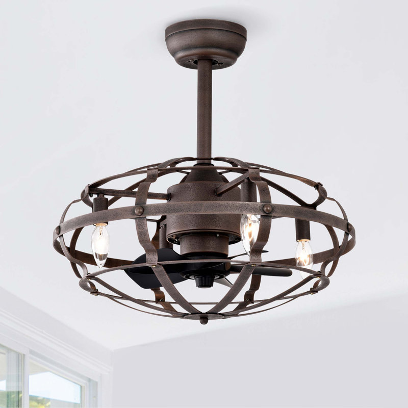 Modern Enclosed Ceiling Fan Indoor With Remote Control And Bladeless Industrial Ceiling Fan Light Kit, Brown