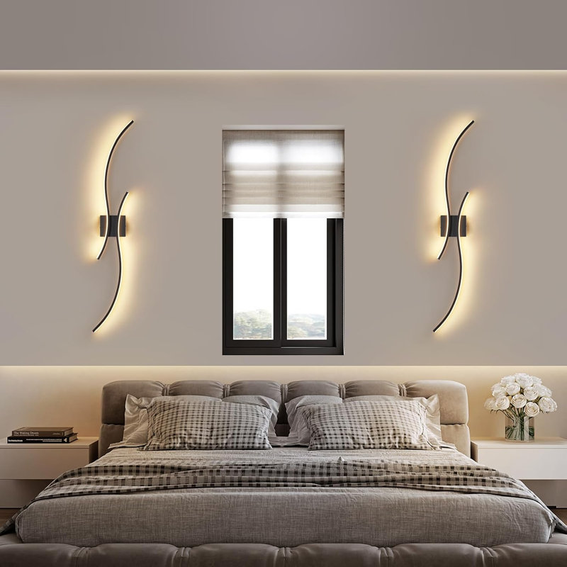 2-Light Black Wavy LED Flush Mounted Sconce