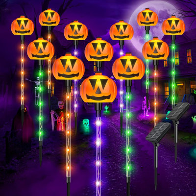 Solar Pumpkin Pathway Lights with 8 Lighting Modes, IP65 Waterproof Multicolor Outdoor Halloween Decorations for Yard, Garden and Walkway