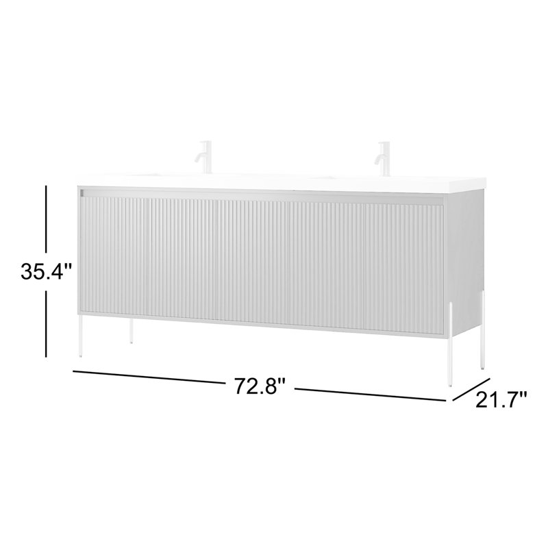 Socwell 73'' Double Bathroom Vanity with Resin Top, Walnut, White