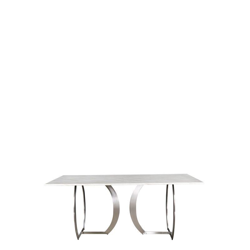 Table de salle à manger rectangulaire Esmeyer - Plateau en marbre blanc avec base en acier inoxydable chromé, Argent argent