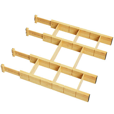 Bamboo Drawer Dividers with Inserts & Labels, 4 Dividers with 9 Inserts, Adjustable Expandable Organizers for Kitchen, Home, Office & Dressers