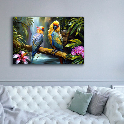 Bay Isle Home 'Pair Of Parrots' by Momart Canvas Wall Art