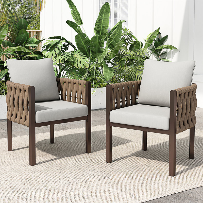 Wesson Modern Patio Lounge Chairs With Woven Rope & Cushions