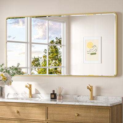 Miroir de salle de bain biseauté avec cadre en aluminium, miroir décoratif mural, verre trempé